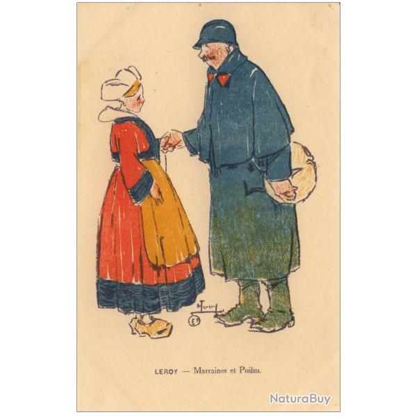 CPA illustre LEROY Maurice Srie Marraines et poilus Guerre Soldat Femme
