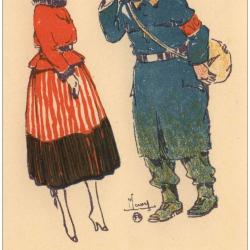 CPA illustrée LEROY Maurice Série Marraines et poilus Guerre Soldat Femme