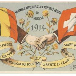 CPA illustrée Ruegger Hommage aux réfugies Belges en Suisse Guerre 1914-18