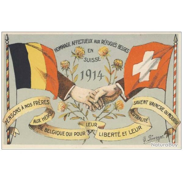 CPA illustre Ruegger Hommage aux rfugies Belges en Suisse Guerre