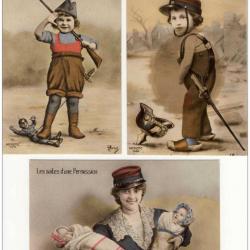 Lot de 5 CPA Série PATRIOTIC Morinet Graine de poilu Enfants Guerre 1914-18
