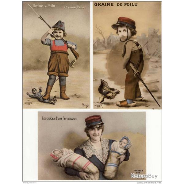 Lot de 5 CPA Srie PATRIOTIC Morinet Graine de poilu Enfants Guerre 1914-18