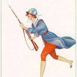 CPA illustrée SAGER Xavier Femme soldat Mode France Guerre 1914-18