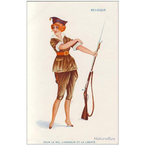 CPA illustre SAGER Xavier Femme soldat Belgique Guerre