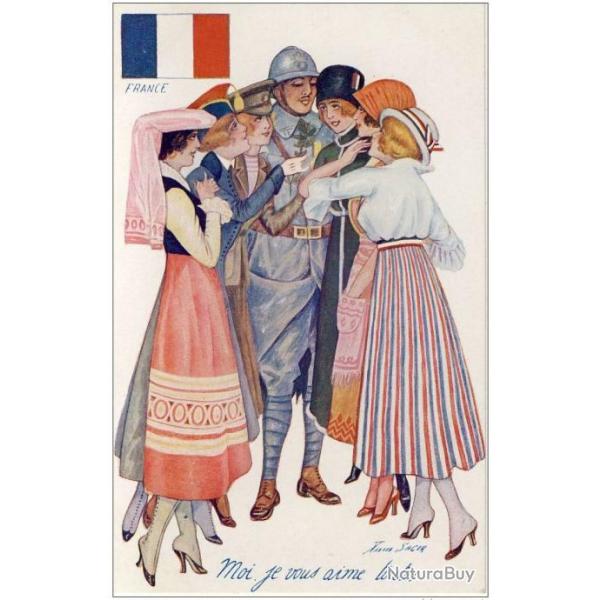 CPA illustre SAGER Xavier Femme soldat mode Lentente des allis Guerre 1914-18