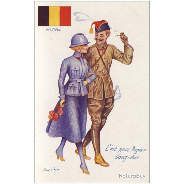 CPA illustre SAGER Xavier Femme soldat mode Lentente des allis Guerre 1914-18