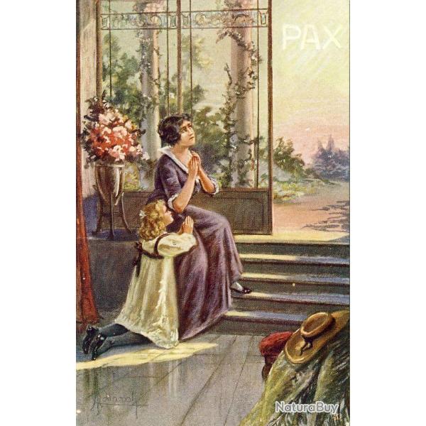 Carte postale Illustrateur (Italien) PAX Guerre 1914-18 Prire ciel Paix