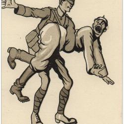 CPA illustrée Mass´boeuf - Caricature militaire Guerre