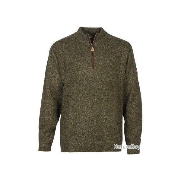 Pull de chasse col zipp kaki broderie Percussion