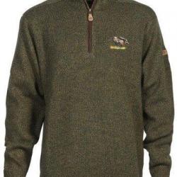 Pull de chasse col zippé kaki broderie Sanglier Percussion