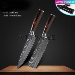 Set Couteau Japonais Pro Santoku Style Damas, Modele: 2pcs-Set 1