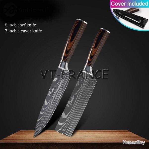 Set Couteau Japonais Pro Santoku Style Damas, Modele: 2pcs-Set 1