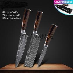 Set Couteau Japonais Pro Santoku Style Damas, Modele: 3pcs-Set 1