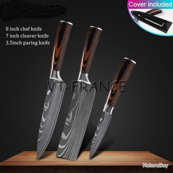 Set Couteau Japonais Pro Santoku Style Damas, Modele: 3pcs-Set 1