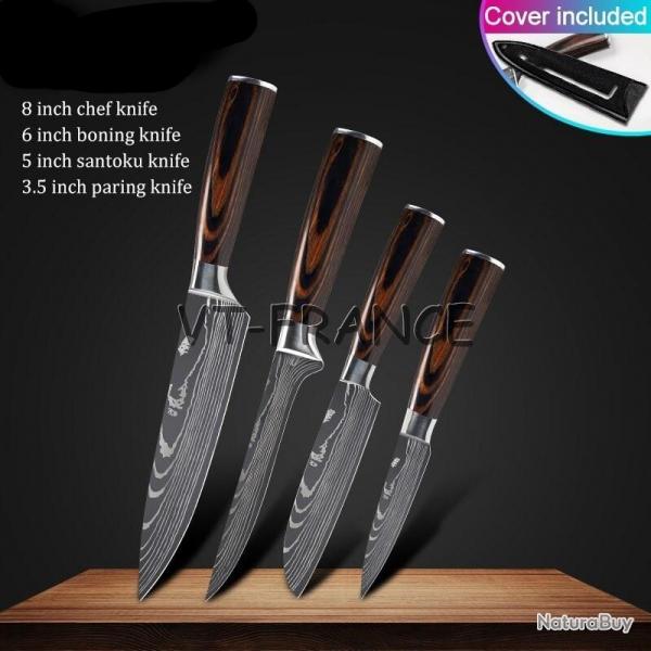 Set Couteau Japonais Pro Santoku Style Damas, Modele: 4pcs-Set 1