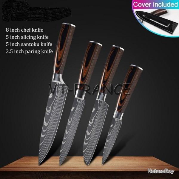Set Couteau Japonais Pro Santoku Style Damas, Modele: 4pcs-Set 3