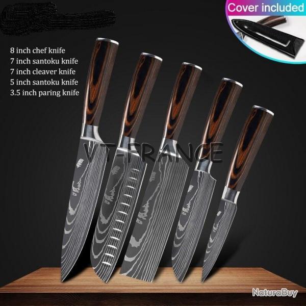 Set Couteau Japonais Pro Santoku Style Damas, Modele: 5pcs-Set 1