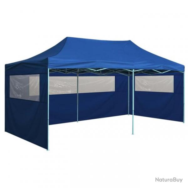 Tente de rception pliable avec 4 parois 3x6 m Acier Bleu 48865