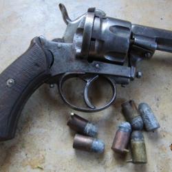 gros revolver broche type Lefaucheux 12mm Lièges fonctionne TB apte tir rayé 6coups+5mun Gaupillat