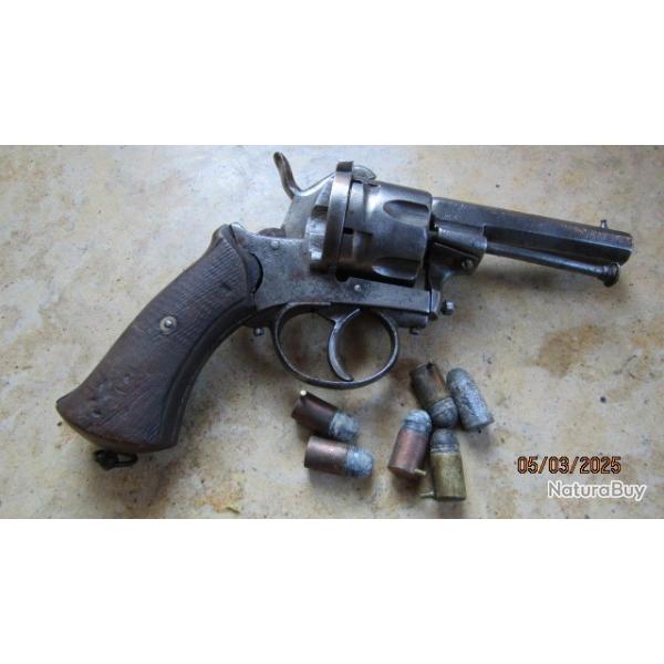 gros revolver broche type Lefaucheux 12mm Liges fonctionne TB apte tir ray 6coups+5mun Gaupillat