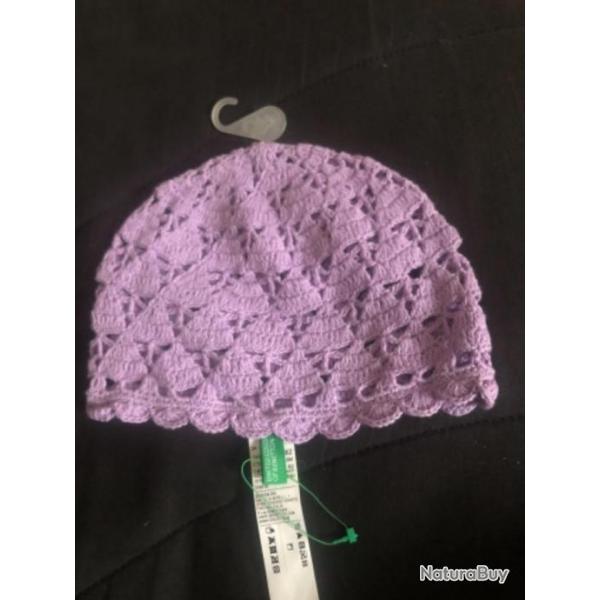 1 bonnet enfant 12 / 18 mois violet crochet benetton