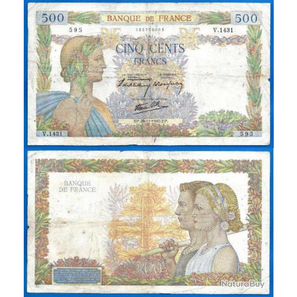 France 500 Francs 1940 La Paix Grand Billet Europe Frc Frcs