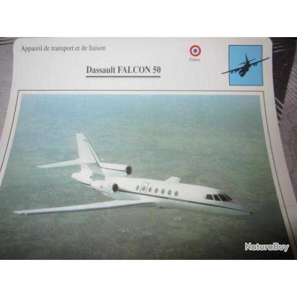 FICHE  AVIATION  TYPE TRANSPORT ET DE LIAISON  /  DASSAULT FALCON 50   FRANCE