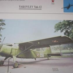 FICHE  AVIATION  TYPE TRANSPORT ET DE LIAISON  /  YAKOVLEV YAK 12  URSS