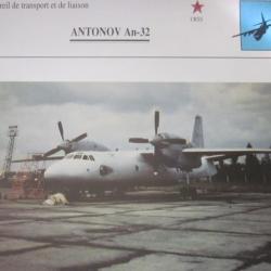 FICHE  AVIATION  TYPE TRANSPORT ET DE LIAISON  /  ANTONOV AN 32   URSS