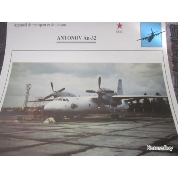 FICHE  AVIATION  TYPE TRANSPORT ET DE LIAISON  /  ANTONOV AN 32   URSS