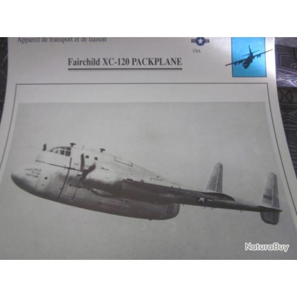 FICHE  AVIATION  TYPE TRANSPORT ET DE LIAISON  /  FAIRCHILD XC 120 PACKPLANE    USA