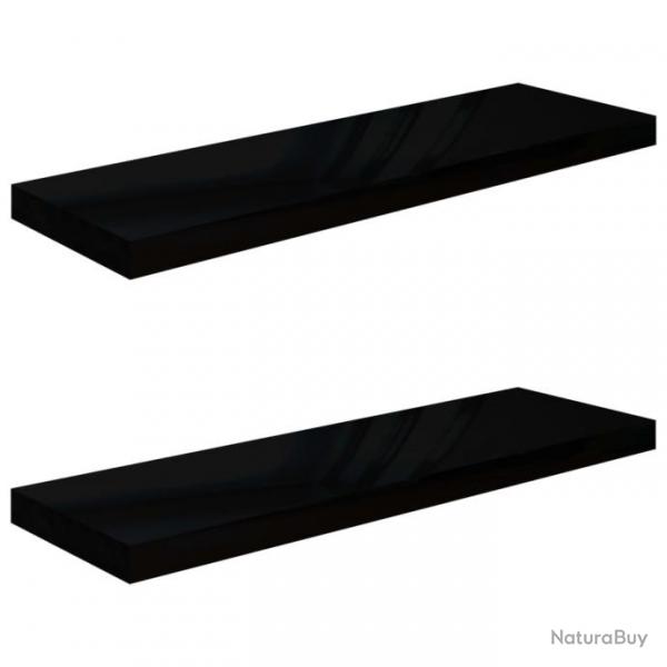 tagre murale flottante 2 pcs Noir brillant 80x23,5x3,8 cm MDF 323773