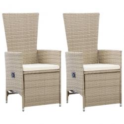 Chaises inclinables 2 pcs et coussins Résine tressée Beige 46046