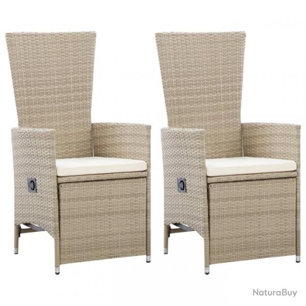 Chaises inclinables 2 pcs et coussins Rsine tresse Beige 46046