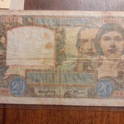 20 francs science et travail du 28/8/1941en tb