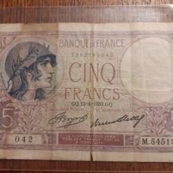 5 francs violet du 13/4/1933 en ttb