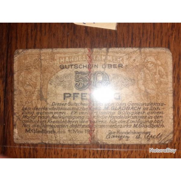 Billet de ncessit allemand . 50 Pfennig 1917 en b+