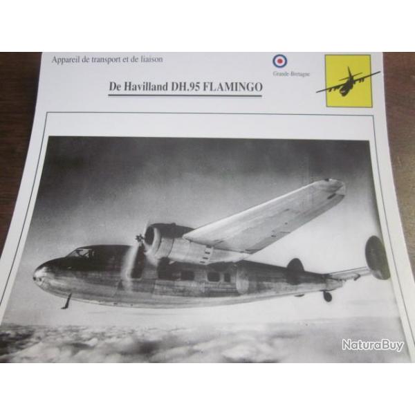 FICHE  AVIATION  TYPE TRANSPORT ET DE LIAISON  /  De HAVILLAND DH 95 FLAMINGO  G BRETAGNE