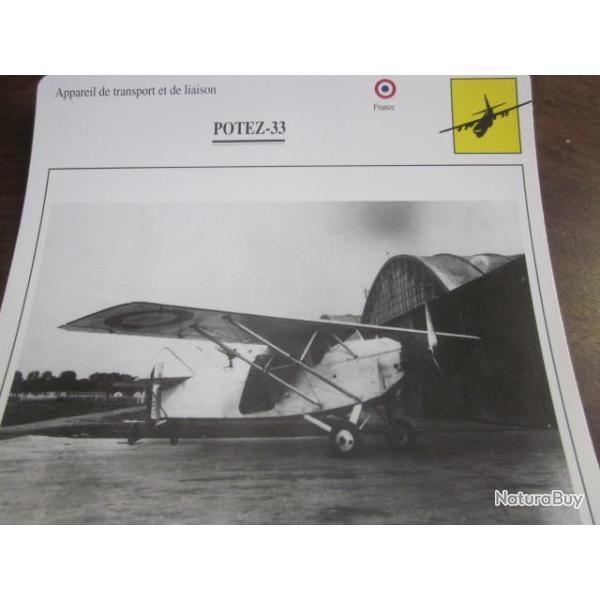 FICHE  AVIATION  TYPE TRANSPORT ET DE LIAISON  /  POTEZ 33  FRANCE