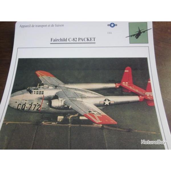 FICHE  AVIATION  TYPE TRANSPORT ET DE LIAISON  /  FAIRCHILD C 82 PACKET  USA