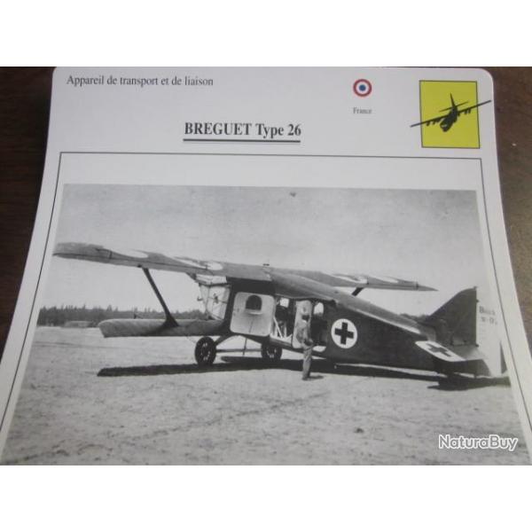 FICHE  AVIATION  TYPE TRANSPORT ET DE LIAISON  /  BREGUET  TYPE 26   FRANCE