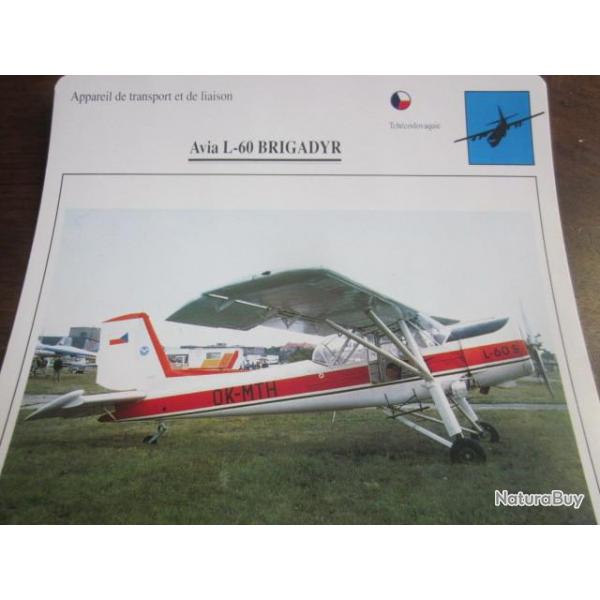 FICHE  AVIATION  TYPE TRANSPORT ET DE LIAISON  /  AVIA L 60  BRIGADYR  TCHECOSLOVAQUIE