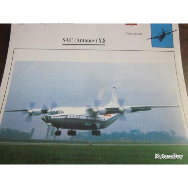 FICHE  AVIATION  TYPE TRANSPORT ET DE LIAISON  /  SAC ANTONOV  Y8   CHINE