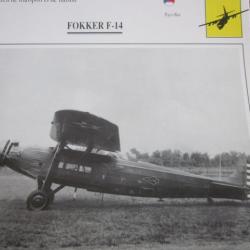 FICHE  AVIATION  TYPE TRANSPORT ET DE LIAISON  / FOKKER F 14   FRANCE