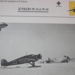 FICHE  AVIATION  TYPE TRANSPORT ET DE LIAISON  / JUNKERS W 33 ET W 34   ALLEMAGNE