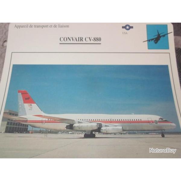 FICHE  AVIATION  TYPE TRANSPORT ET DE LIAISON  /  CONVAIR CV 880     USA