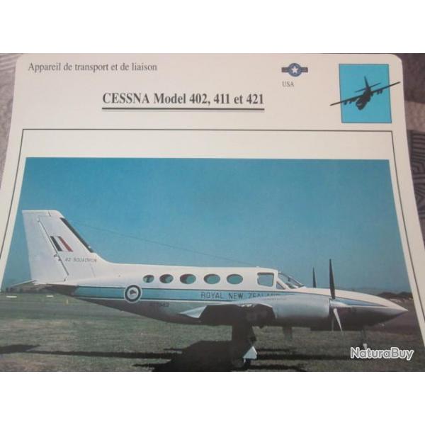 FICHE  AVIATION  TYPE TRANSPORT ET DE LIAISON  /  CESSNA MODEL 402 411 ET 421     USA