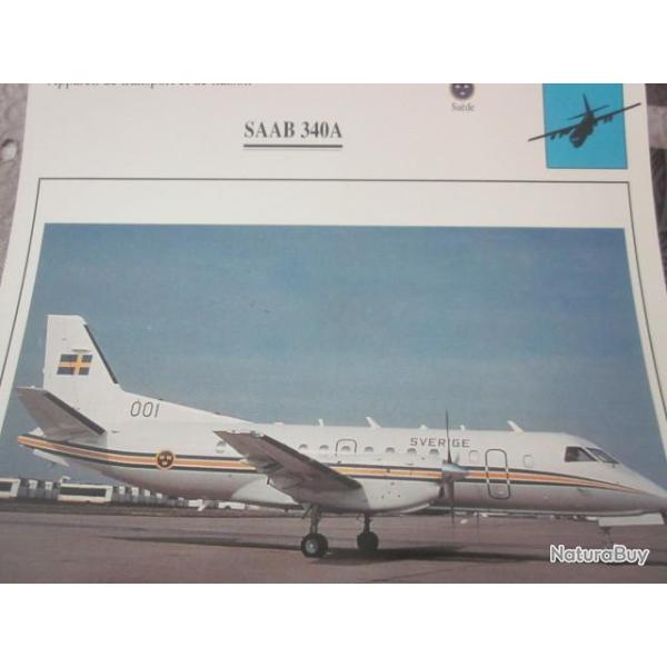 FICHE  AVIATION  TYPE TRANSPORT ET DE LIAISON  /  SAAB  340A  SUEDE