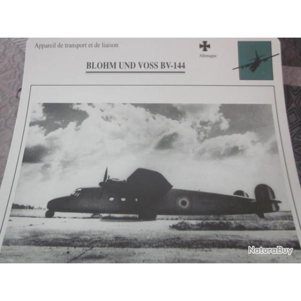 FICHE  AVIATION  TYPE TRANSPORT ET DE LIAISON  /  BLOHM  UND VOSS BV 144  ALLEMAGNE