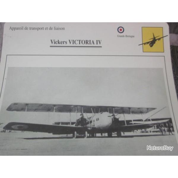 FICHE  AVIATION  TYPE TRANSPORT ET DE LIAISON  /  VICKERS VICTORIA IV   G GRETAGNE